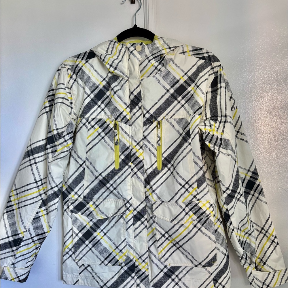 Columbia White and Yellow Girl Zip Hood Raincoat Modern Size 14/16 Moder Design